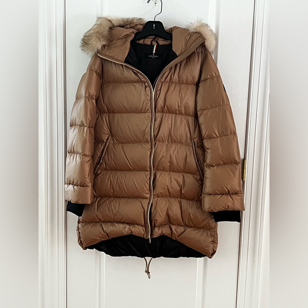 GORSKI Tan Puffer Jacket with Fur Trim